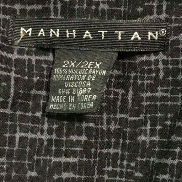 Manhattan Hawaiian Men's 2X/2EX Beach Party Shirt - Black Abstract Palms Rayon - Picture 4 of 7